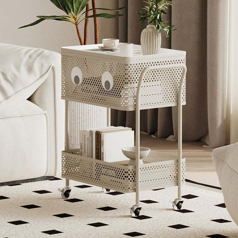 Contemporary Plastic Carbon Steel 2-Tier Rolling End Table