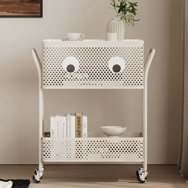 Contemporary Plastic Carbon Steel 2-Tier Rolling End Table