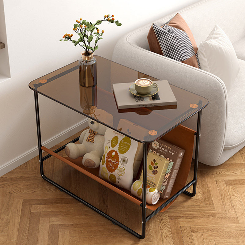 Glass Metal Frame End Table 2-Tier
