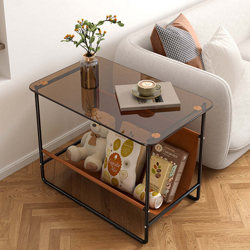 Glass Metal Frame End Table 2-Tier