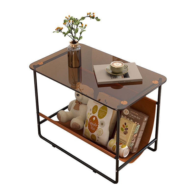 Glass Metal Frame End Table 2-Tier