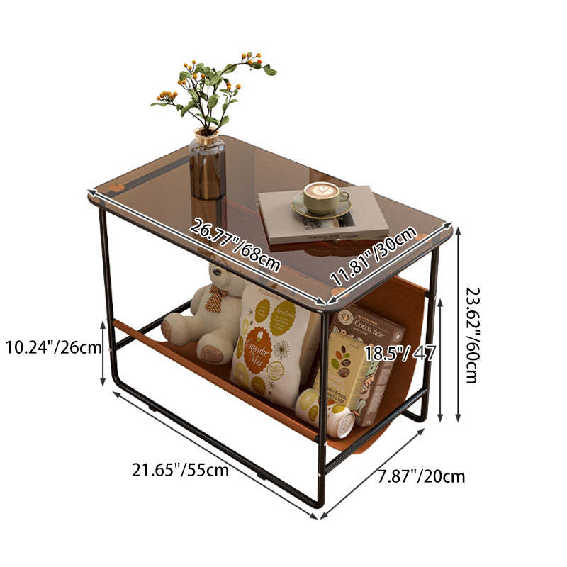 Glass Metal Frame End Table 2-Tier