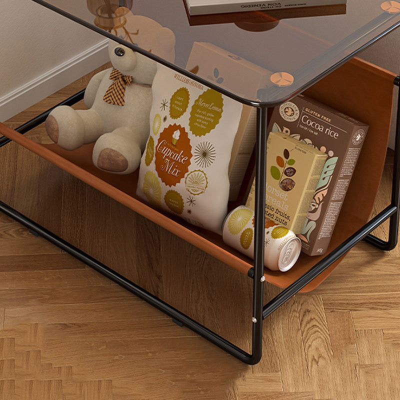 Glass Metal Frame End Table 2-Tier