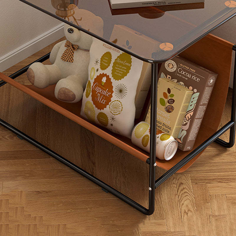 Glass Metal Frame End Table 2-Tier