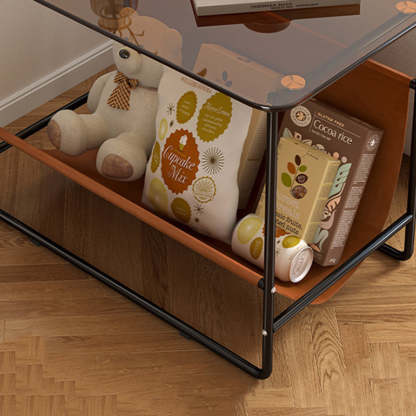 Glass Metal Frame End Table 2-Tier
