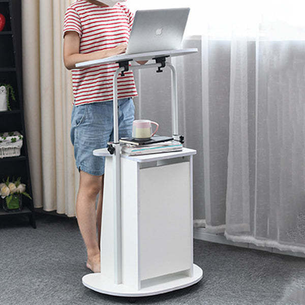 Minimalist Curved Solid Wood 2-Tier Mobile Desk