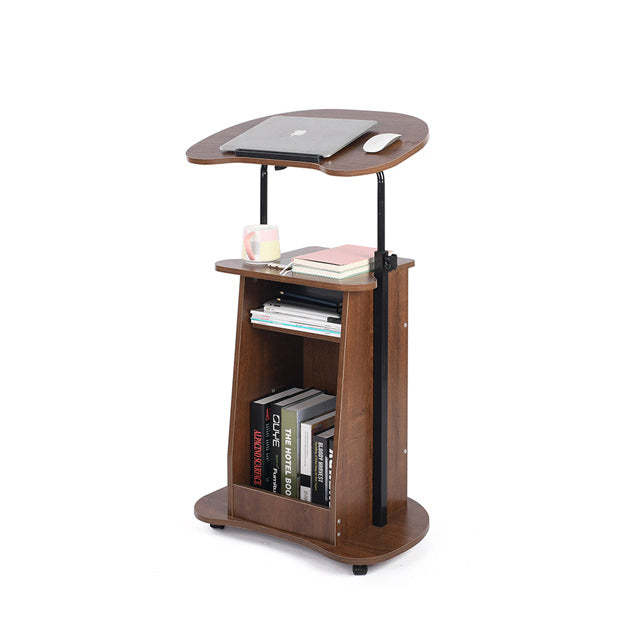 Minimalist Curved Solid Wood 2-Tier Mobile Desk