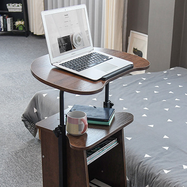Minimalist Curved Solid Wood 2-Tier Mobile Desk