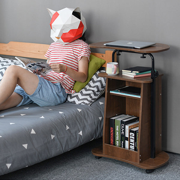 Minimalist Curved Solid Wood 2-Tier Mobile Desk