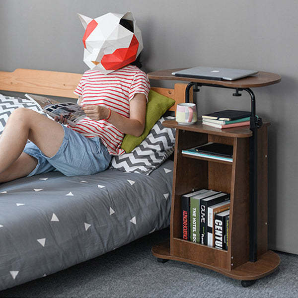 Minimalist Curved Solid Wood 2-Tier Mobile Desk