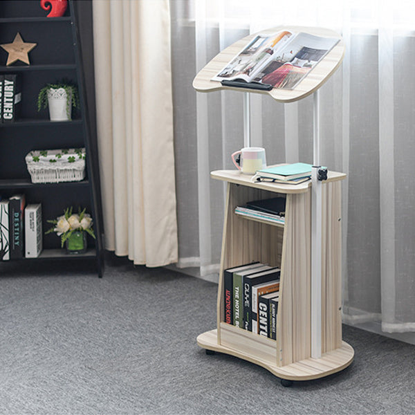 Minimalist Curved Solid Wood 2-Tier Mobile Desk