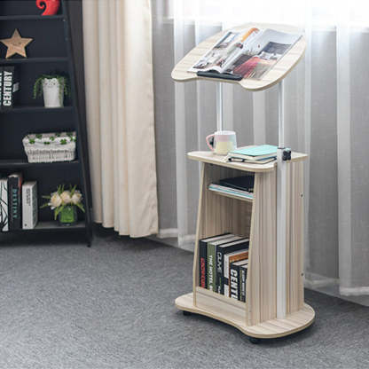 Minimalist Curved Solid Wood 2-Tier Mobile Desk