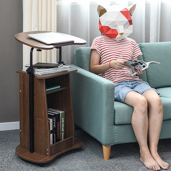 Minimalist Curved Solid Wood 2-Tier Mobile Desk