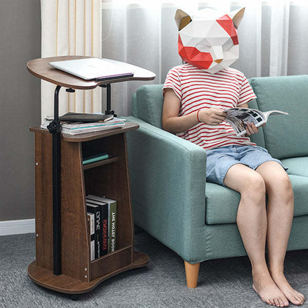 Minimalist Curved Solid Wood 2-Tier Mobile Desk