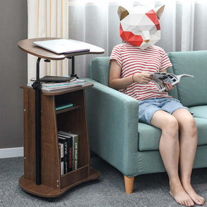 Minimalist Curved Solid Wood 2-Tier Mobile Desk