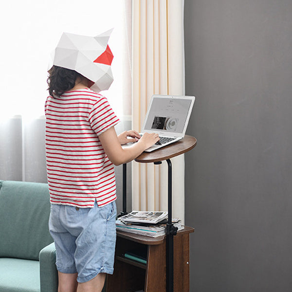 Minimalist Curved Solid Wood 2-Tier Mobile Desk