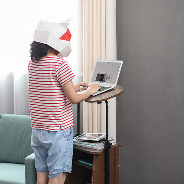 Minimalist Curved Solid Wood 2-Tier Mobile Desk