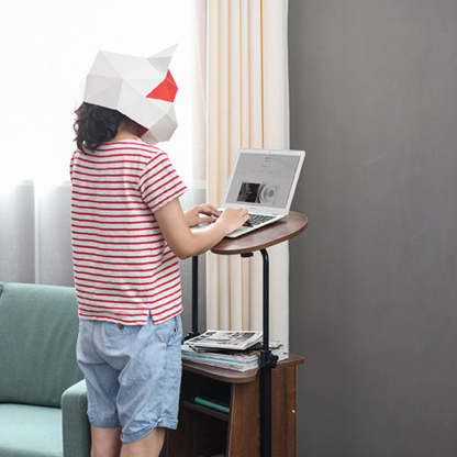 Minimalist Curved Solid Wood 2-Tier Mobile Desk