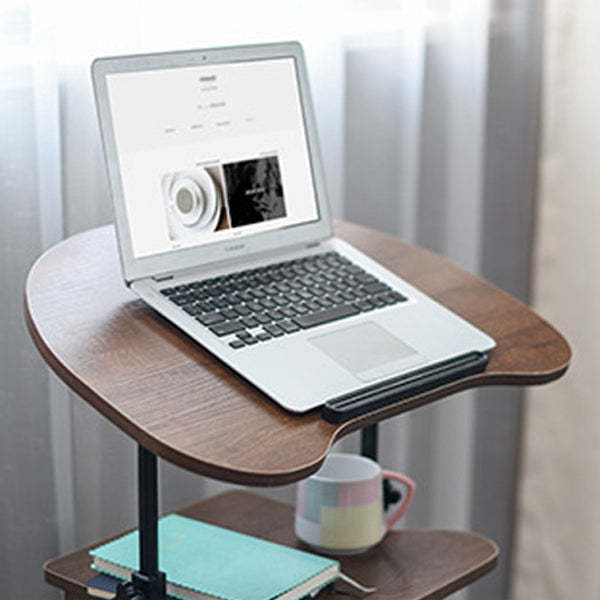 Minimalist Curved Solid Wood 2-Tier Mobile Desk