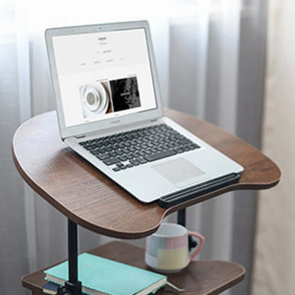 Minimalist Curved Solid Wood 2-Tier Mobile Desk