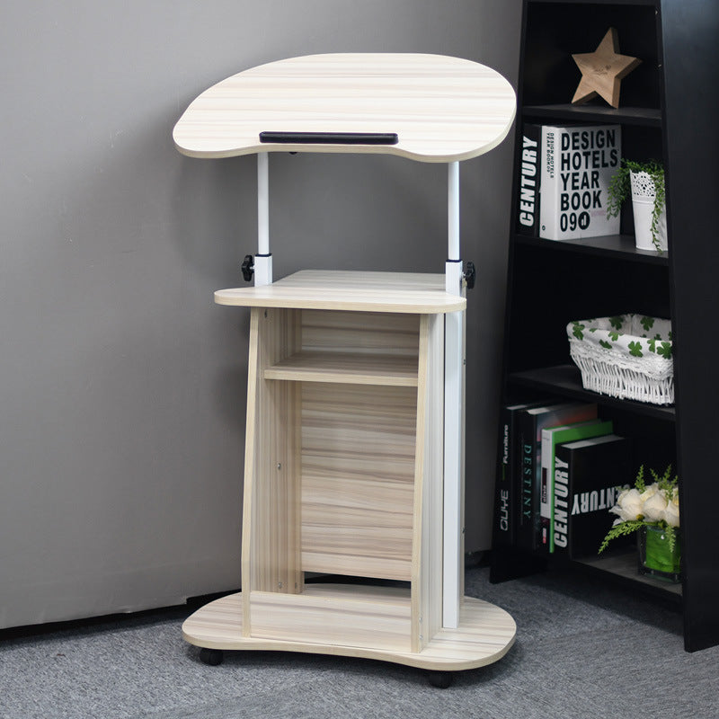 Minimalist Curved Solid Wood 2-Tier Mobile Desk — White