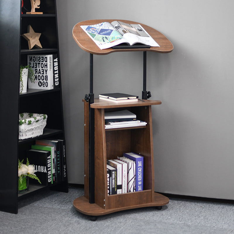Minimalist Curved Solid Wood 2-Tier Mobile Desk