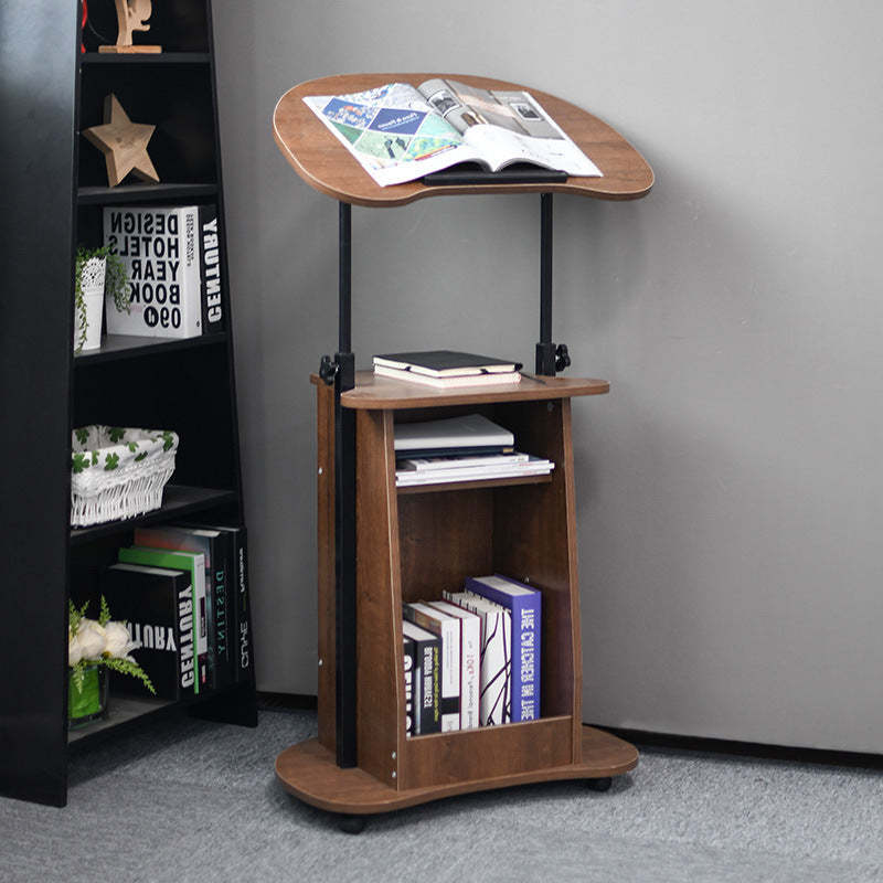 Minimalist Curved Solid Wood 2-Tier Mobile Desk — White Wood Grain
