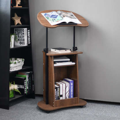 Minimalist Curved Solid Wood 2-Tier Mobile Desk — White Wood Grain