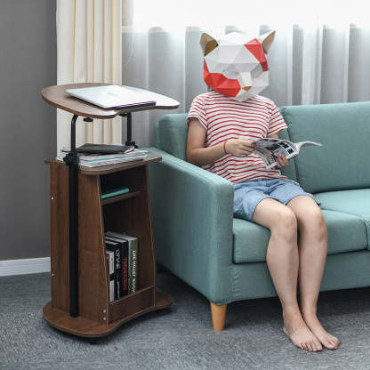 Minimalist Curved Solid Wood 2-Tier Mobile Desk