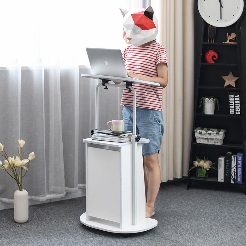 Minimalist Curved Solid Wood 2-Tier Mobile Desk