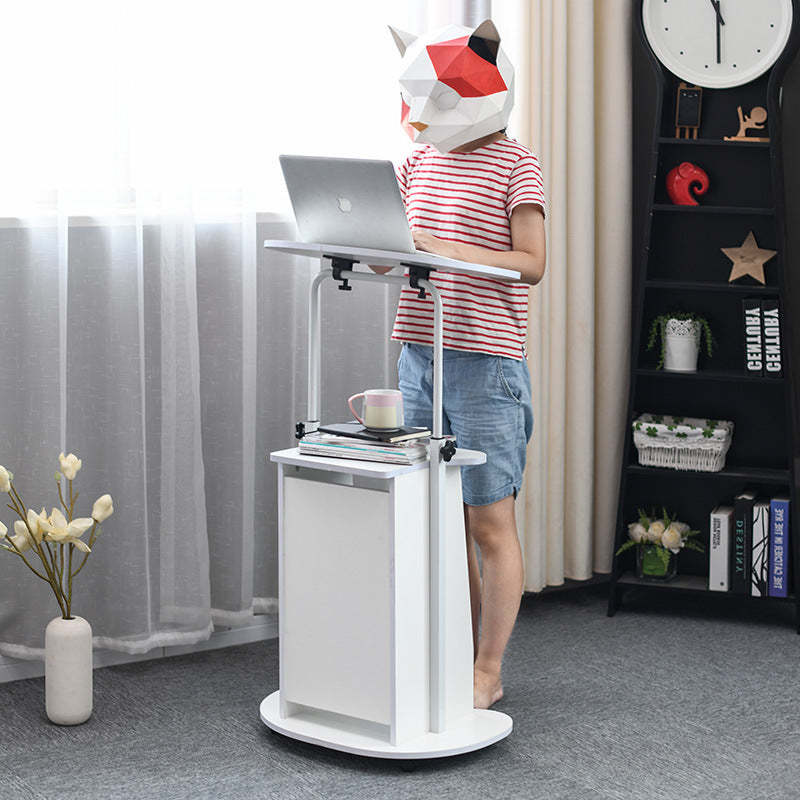 Minimalist Curved Solid Wood 2-Tier Mobile Desk