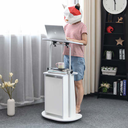 Minimalist Curved Solid Wood 2-Tier Mobile Desk