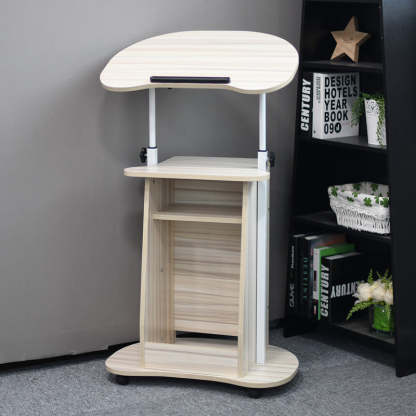 Minimalist Curved Solid Wood 2-Tier Mobile Desk — White