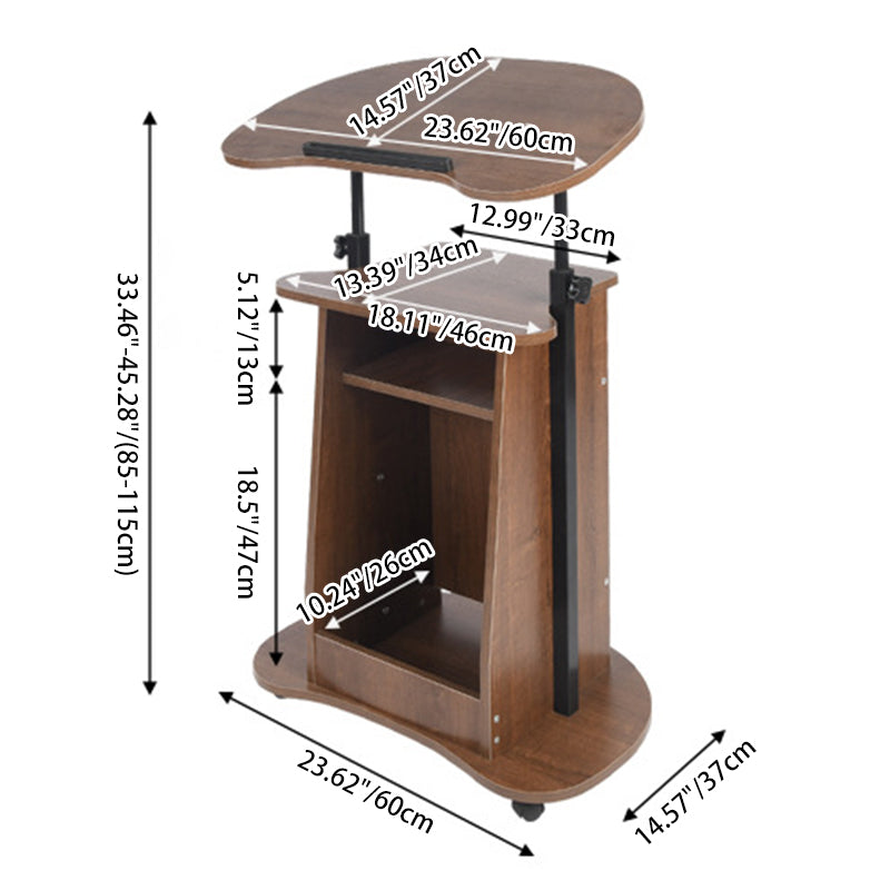 Minimalist Curved Solid Wood 2-Tier Mobile Desk — Black