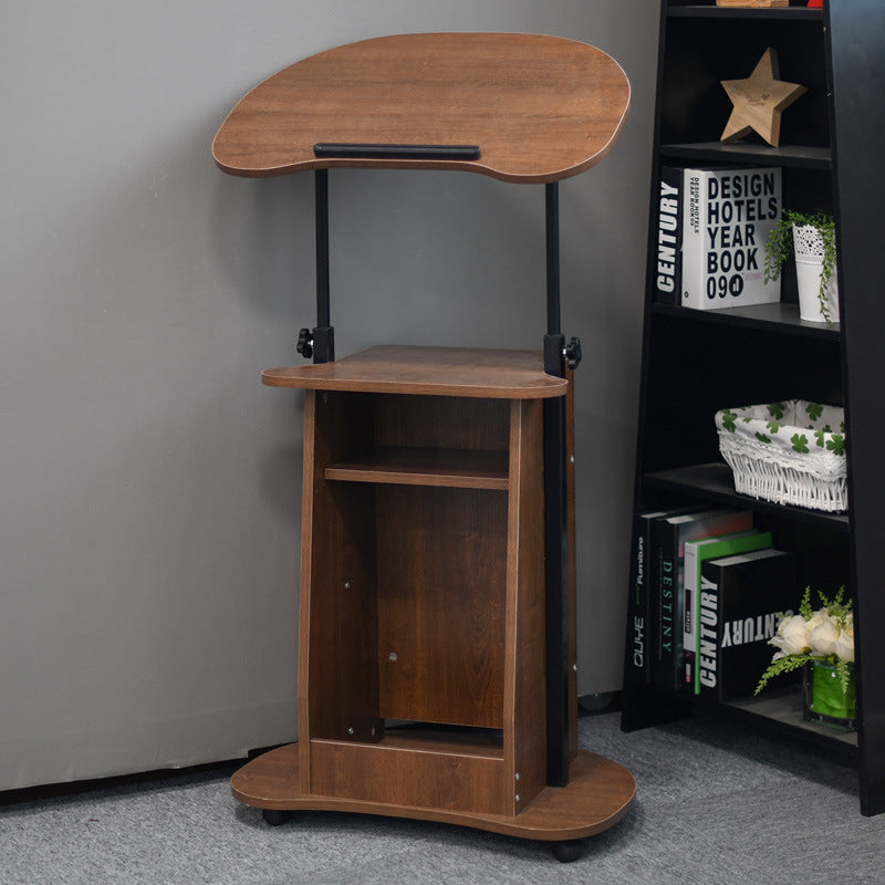 Minimalist Curved Solid Wood 2-Tier Mobile Desk
