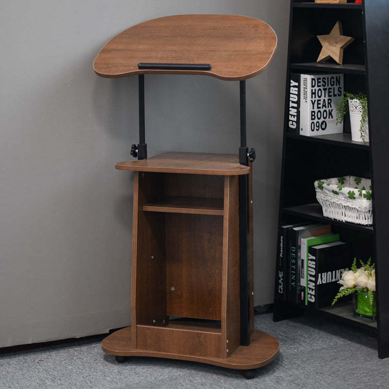 Minimalist Curved Solid Wood 2-Tier Mobile Desk