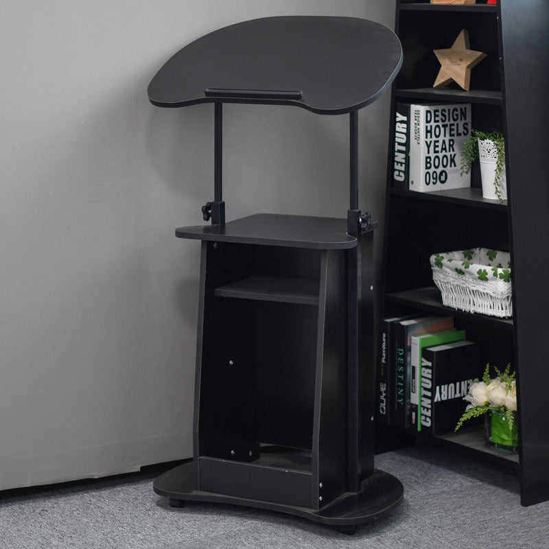 Minimalist Curved Solid Wood 2-Tier Mobile Desk