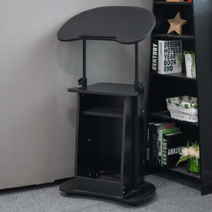 Minimalist Curved Solid Wood 2-Tier Mobile Desk