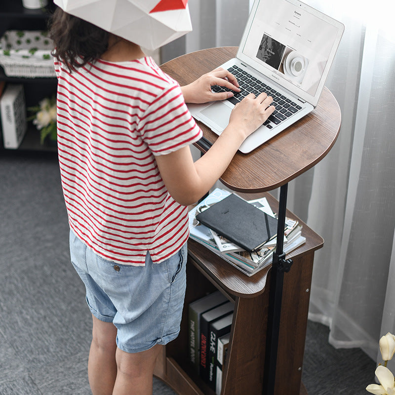 Minimalist Curved Solid Wood 2-Tier Mobile Desk