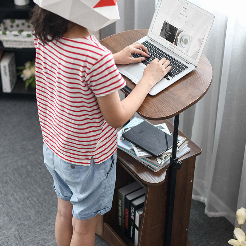 Minimalist Curved Solid Wood 2-Tier Mobile Desk
