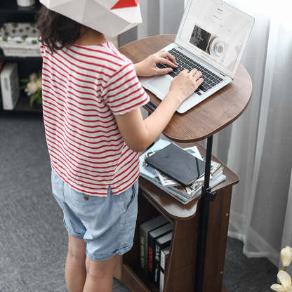 Minimalist Curved Solid Wood 2-Tier Mobile Desk