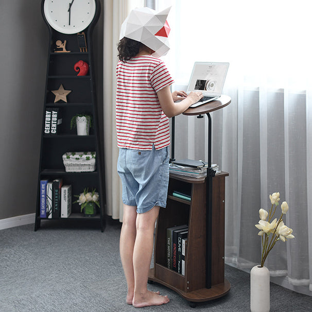 Minimalist Curved Solid Wood 2-Tier Mobile Desk