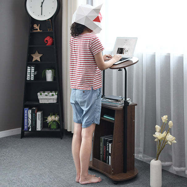 Minimalist Curved Solid Wood 2-Tier Mobile Desk