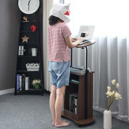 Minimalist Curved Solid Wood 2-Tier Mobile Desk