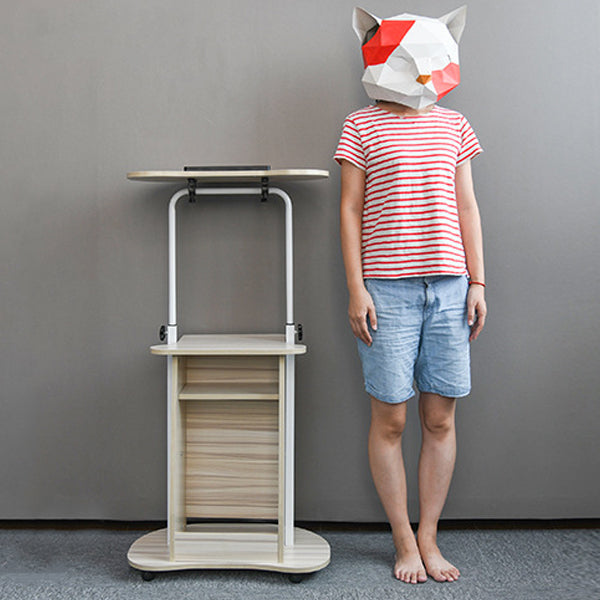 Minimalist Curved Solid Wood 2-Tier Mobile Desk