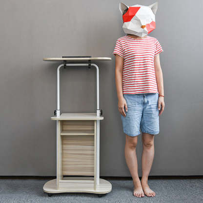 Minimalist Curved Solid Wood 2-Tier Mobile Desk