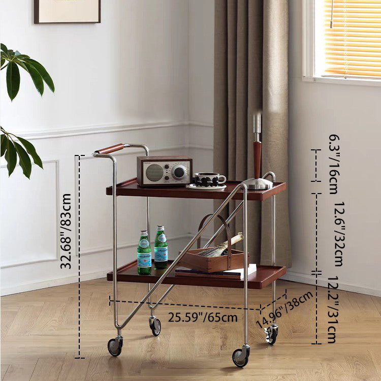 Retro Solid Wood Tray 2-Tier Rolling Cart — White Table Top