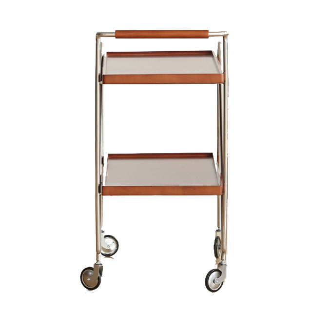 Retro Solid Wood Tray 2-Tier Rolling Cart