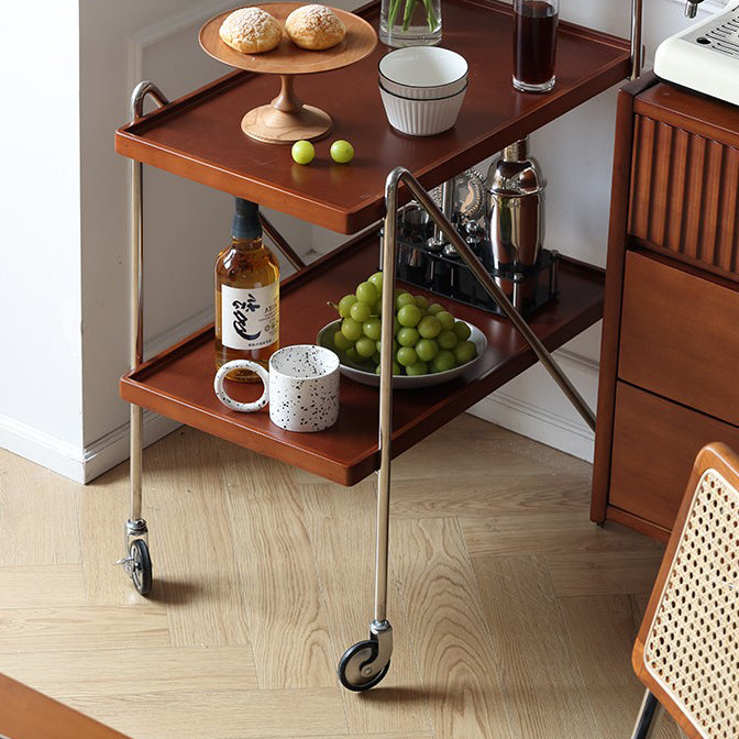 Retro Solid Wood Tray 2-Tier Rolling Cart