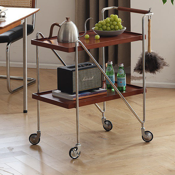 Retro Solid Wood Tray 2-Tier Rolling Cart